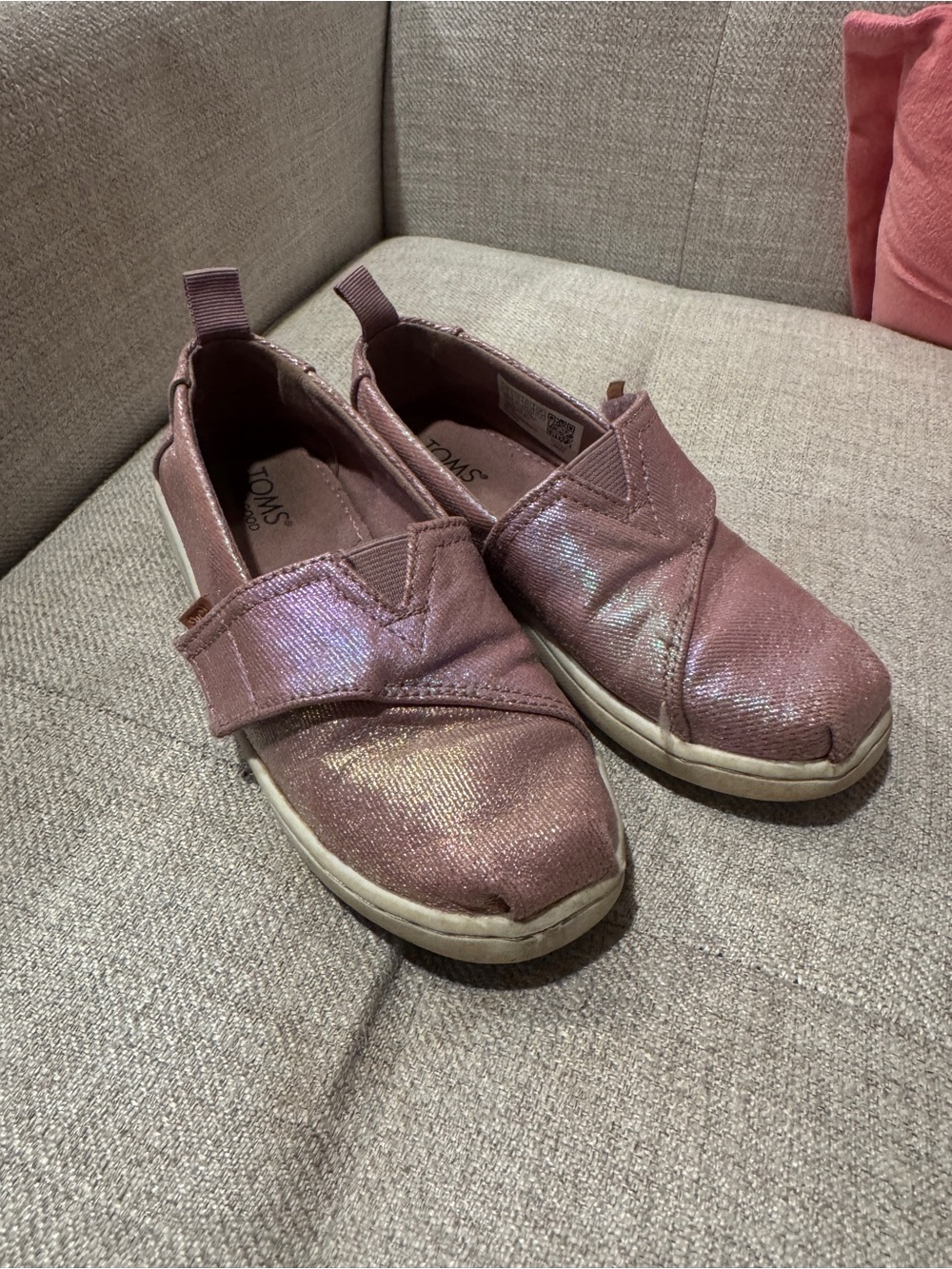 TOMS Kids Iridescent Rose Slip-On Sneakers with Hook-and-Loop Strap